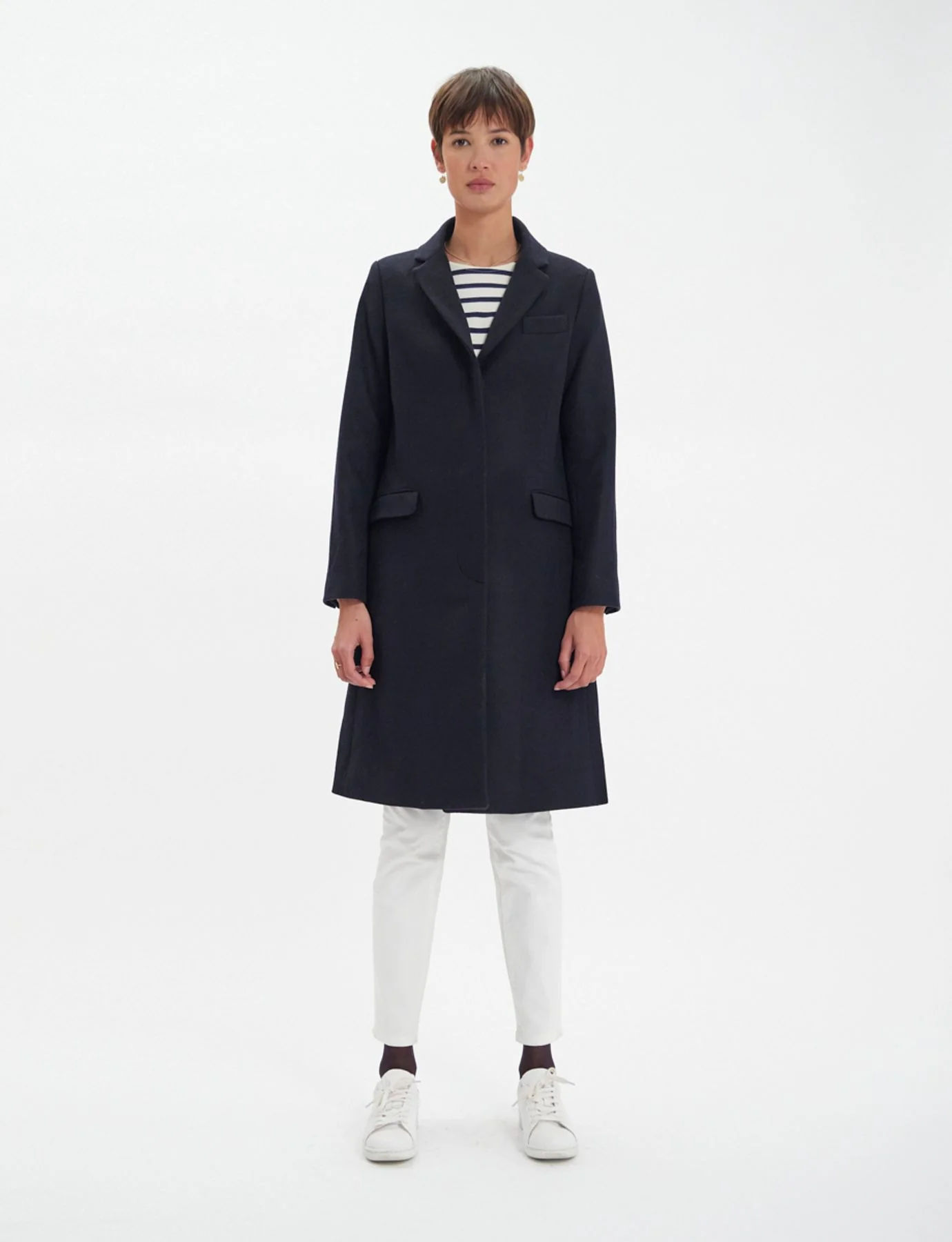 Manteau Franck en lainage à  chevrons marine et noir - Image 2