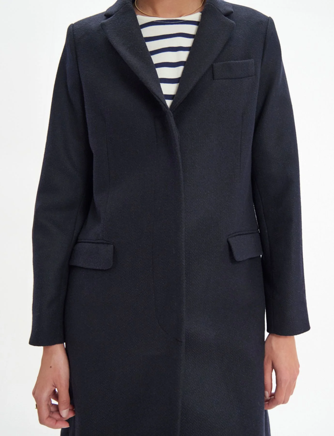 Manteau Franck en lainage à  chevrons marine et noir - Image 5