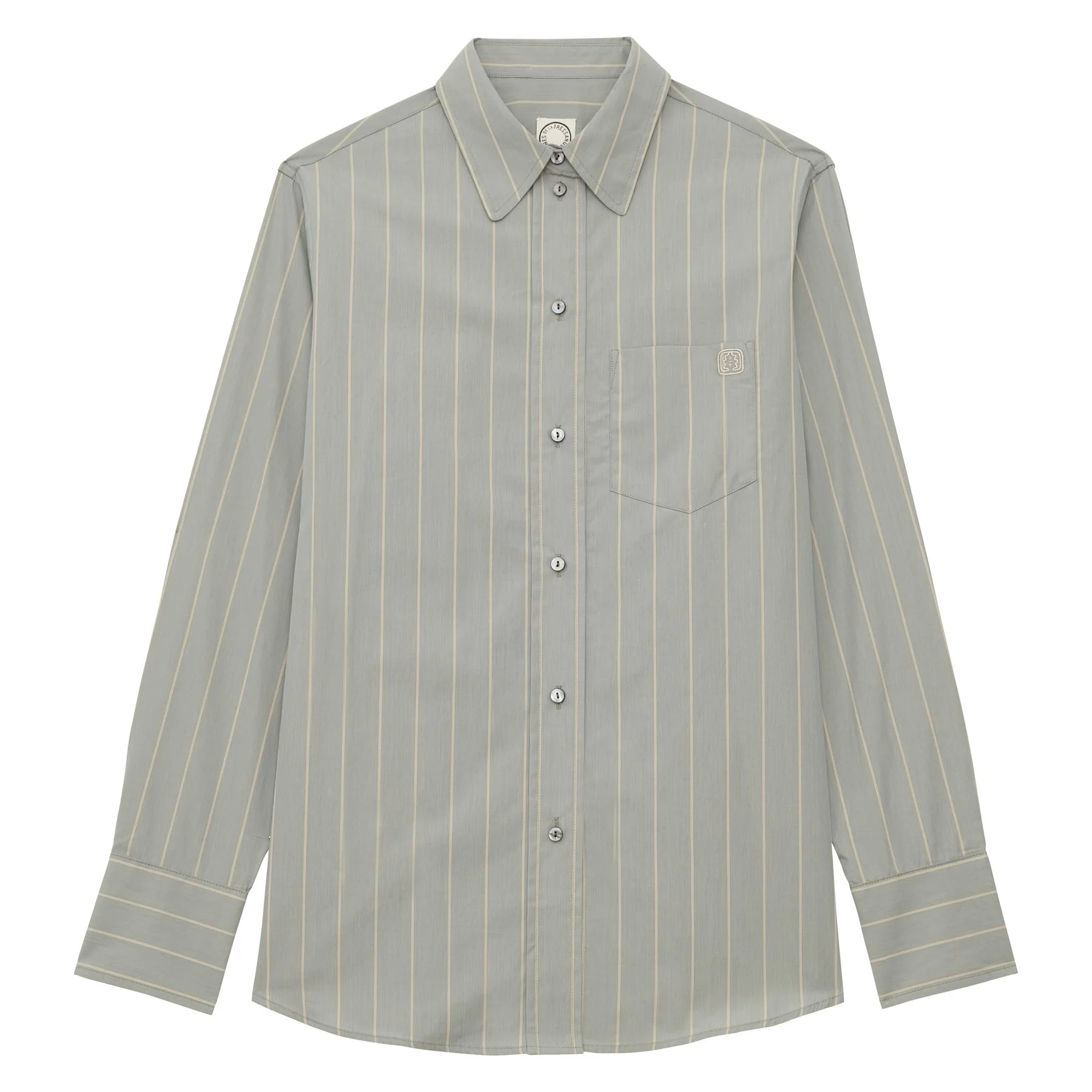 Chemise Maureen en coton vert amande rayé beige