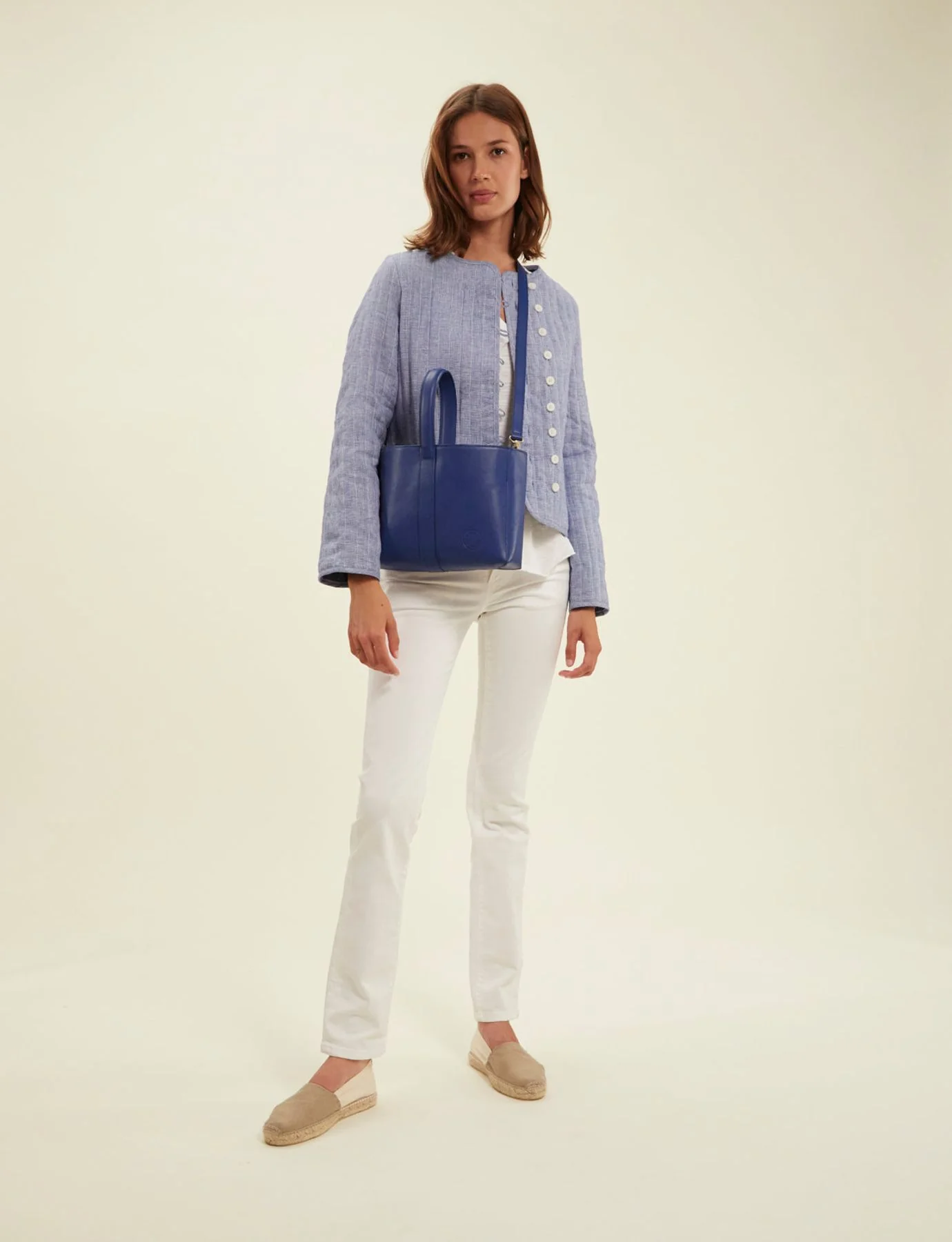 Sac cabas cuir Léonore petit format bleu cobalt - Image 2