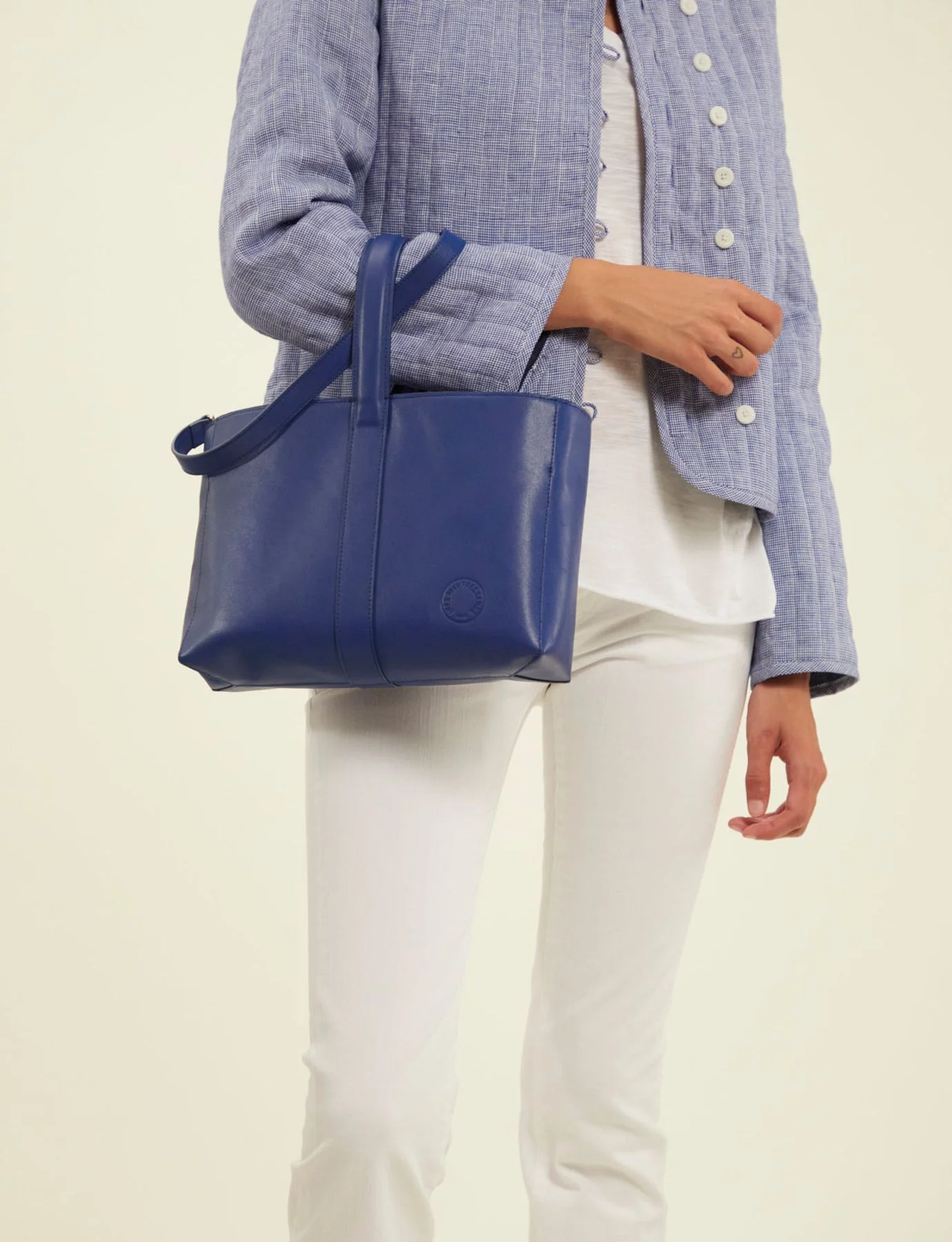 Sac cabas cuir Léonore petit format bleu cobalt - Image 3