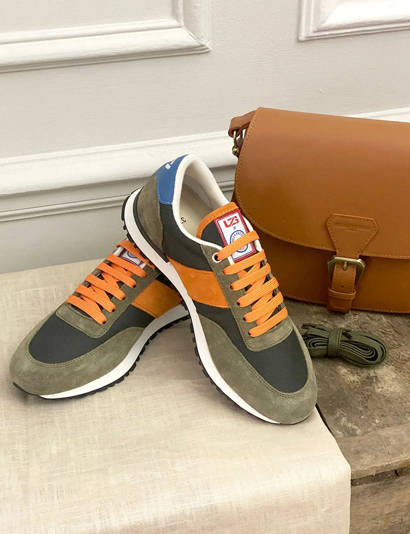 Baskets "77"  Unisexes kaki/orange/bleu UZS x Ines - Image 5